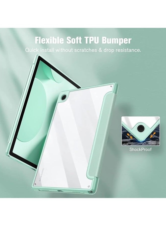 Protective Tablet PC Case Slim Case compatible with Samsung Galaxy Tab A9 SM-X110 8.7inch Case with Clear Transparent Back and TPU Shockproof Frame Cover,Auto Sleep/Pencil Holder (Mint Green)  - Image 2