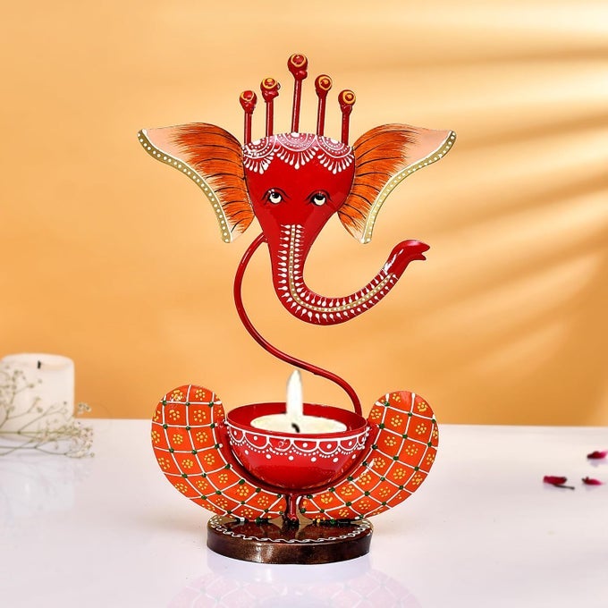METAL GANESHA TEALIGHT CANDLE HOLDER STAND FOR HOME LIVING ROOM DECORATIVE GIFT ITEMS
