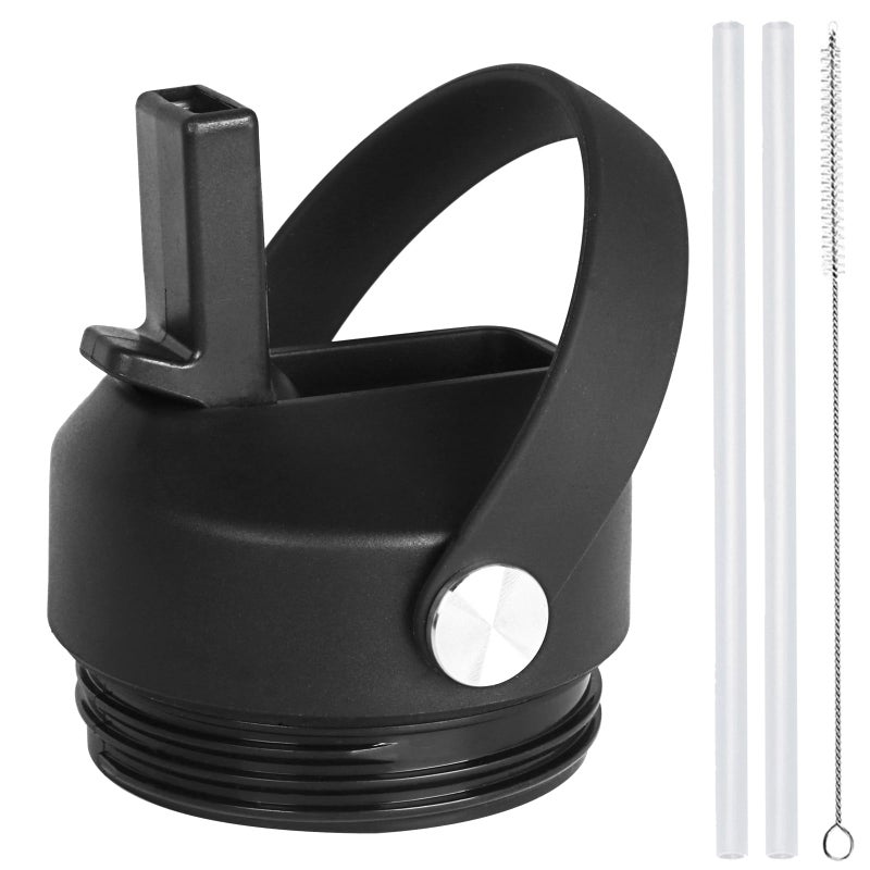 SYACOT Straw lid for Yeti Rambler Water Bottle 18 26 36 64 oz, Replacement Cap Straw Cap for YETI Rambler Jr 12oz, 18 oz, 26 oz 36 oz 64 oz, Lid with Straw and Brush and Flexible Handle ï»¿ (Black) - Image 1