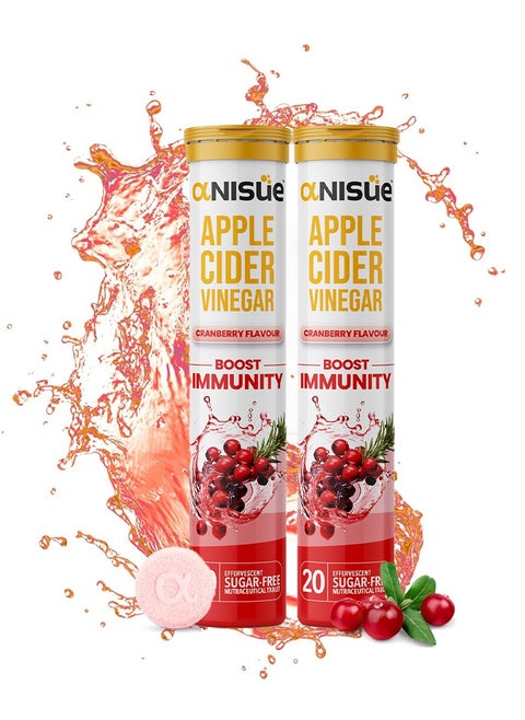 Apple cider vinegar PACK OF 2 Cranberry  Flavour 40 Effervescent Tablets Pack Of 2 - 40 Tablets