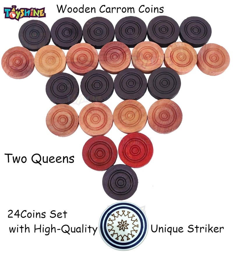 Toyshine Carrom Playing Coins and Powder for kids and adult| 24 Wooden Coins | 1 Striker | 1 Urea Powder SSTP,Multicolor - Image 4