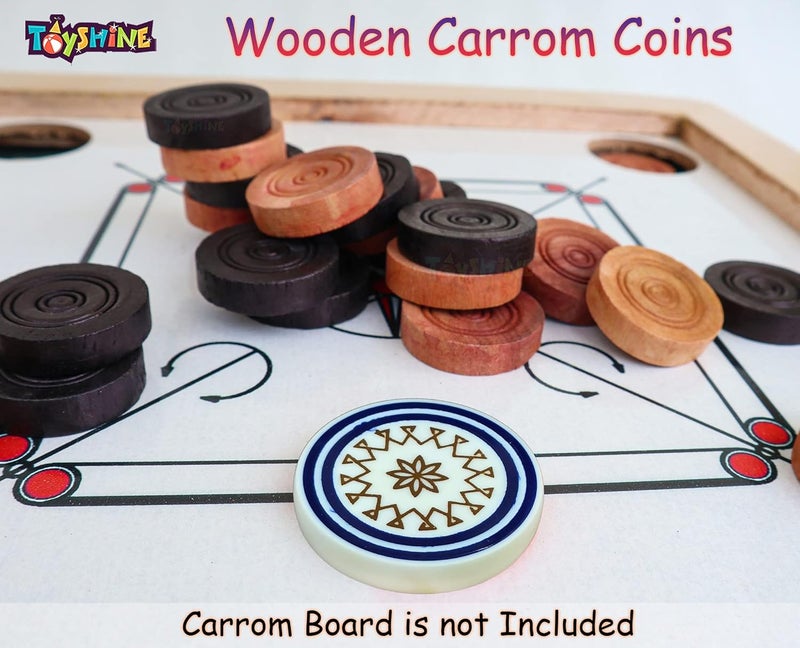 Toyshine Carrom Playing Coins and Powder for kids and adult| 24 Wooden Coins | 1 Striker | 1 Urea Powder SSTP,Multicolor - Image 2