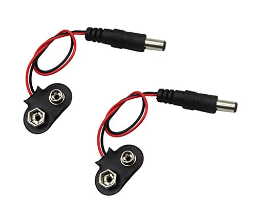 Erh India ERH India Pack of 5 9V Battery Adapter Snap Connector Clip Lead Wires DC 55 21 mm Jack Clip Power Cable for DIY 9V Battery Clip Socket with DC Plug  - Image 1