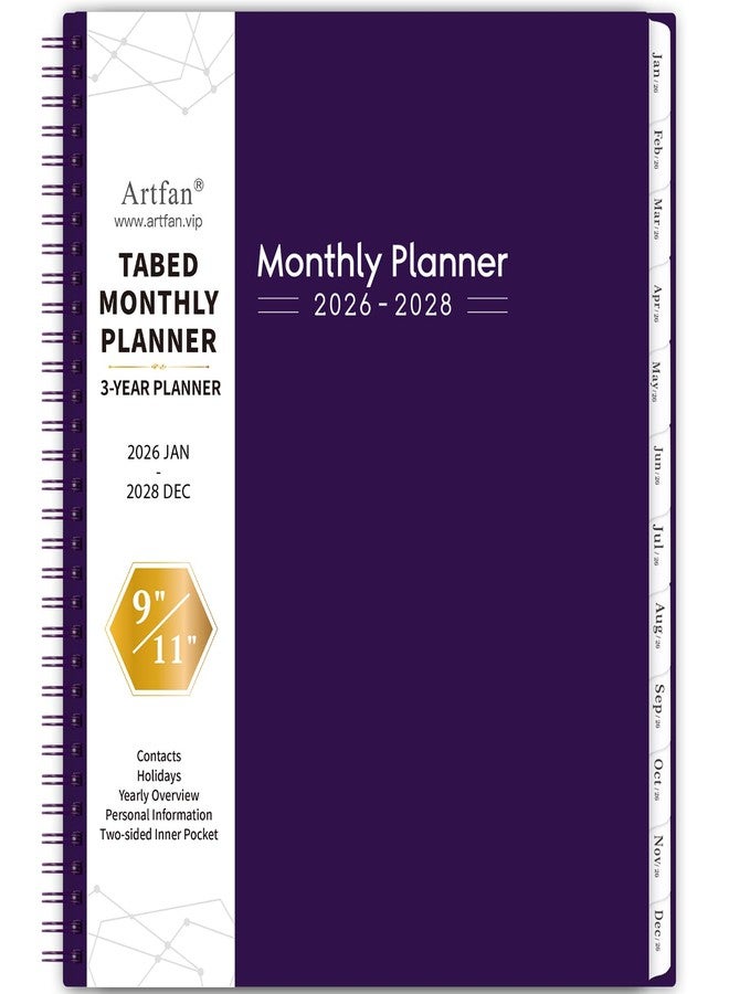 Artfan 2025-2028 Monthly Planner/Monthly Calendar - 3 Year Monthly Planner 2025-2028, Jul 2025 - Jun 2028, 9" x 11", 36 Monthly Planner with Tabs - Purple - Image 1