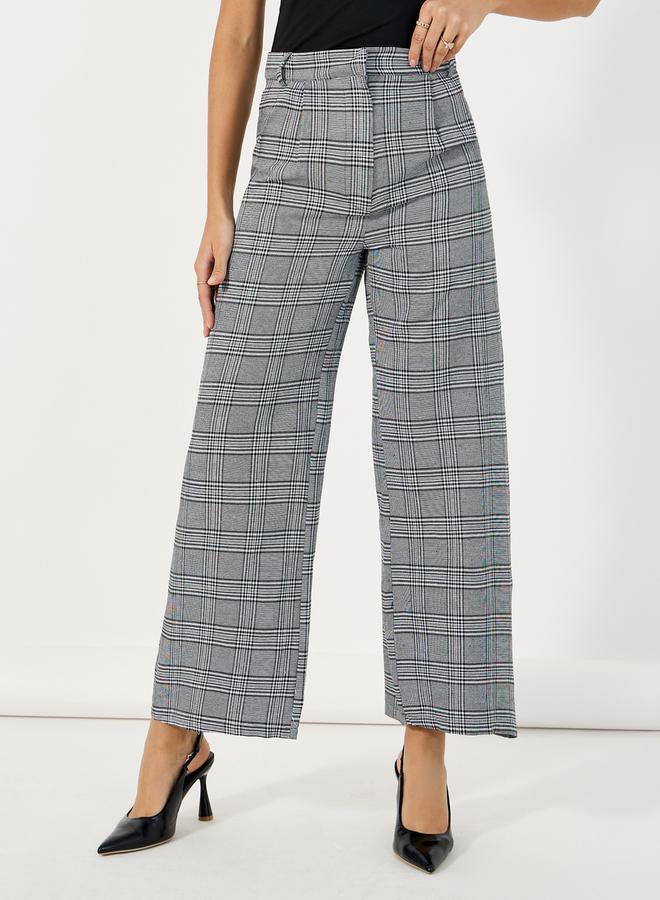 Styli Checked High Rise Wide Leg Trousers - Image 2