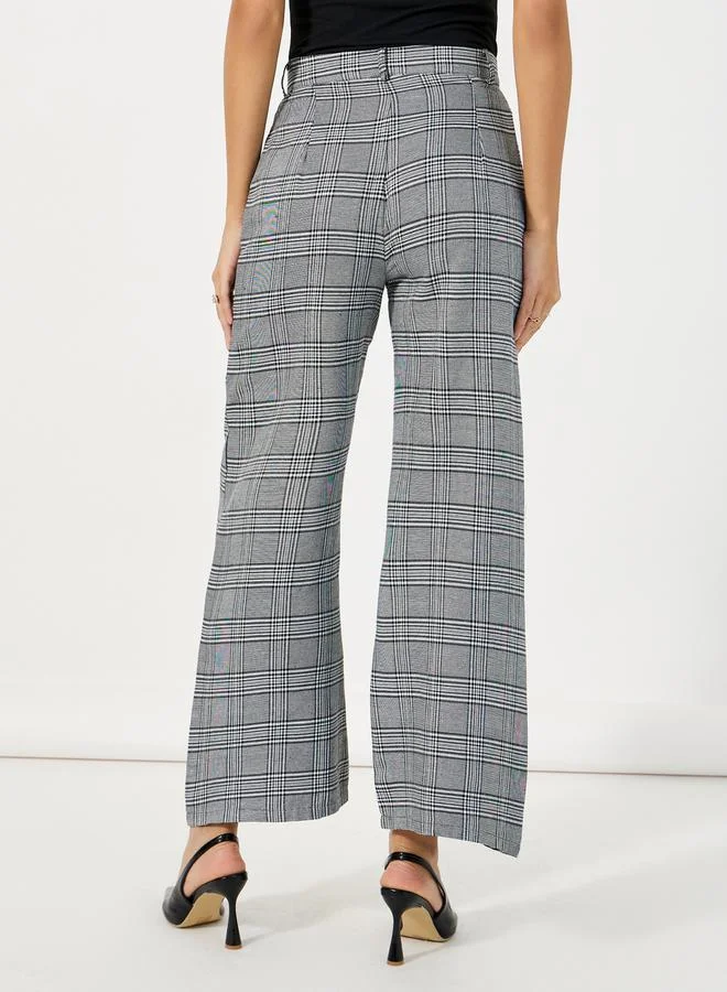 Styli Checked High Rise Wide Leg Trousers