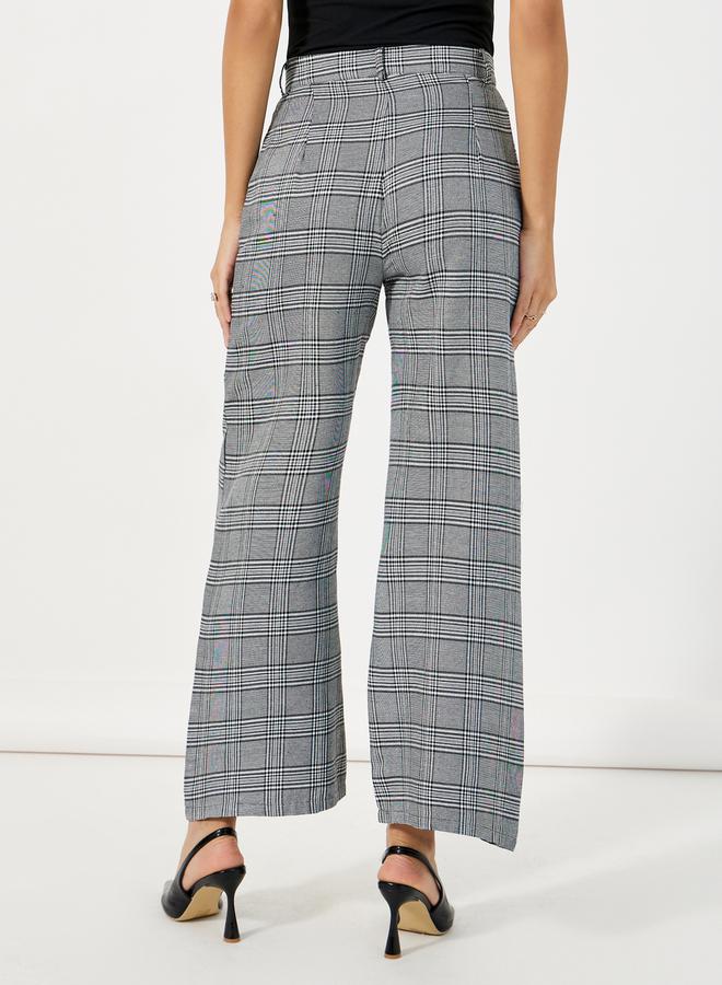 Styli Checked High Rise Wide Leg Trousers - Image 4