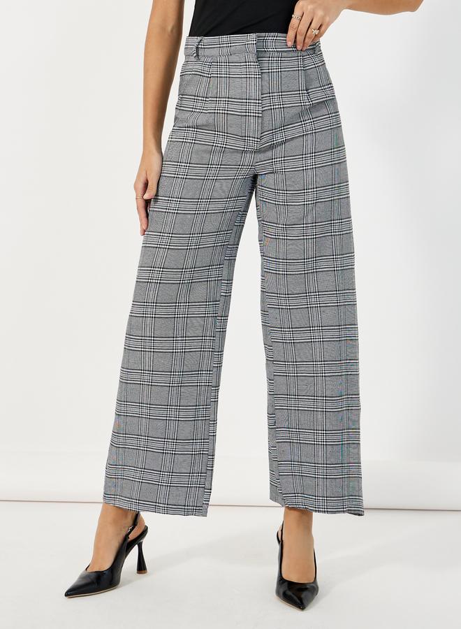 Styli Checked High Rise Wide Leg Trousers - Image 2