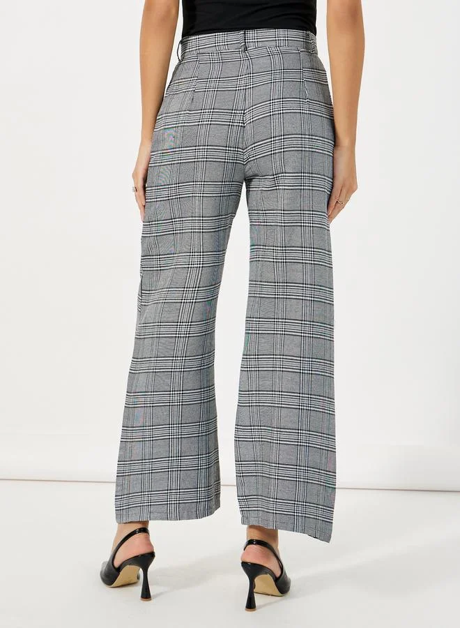 Styli Checked High Rise Wide Leg Trousers