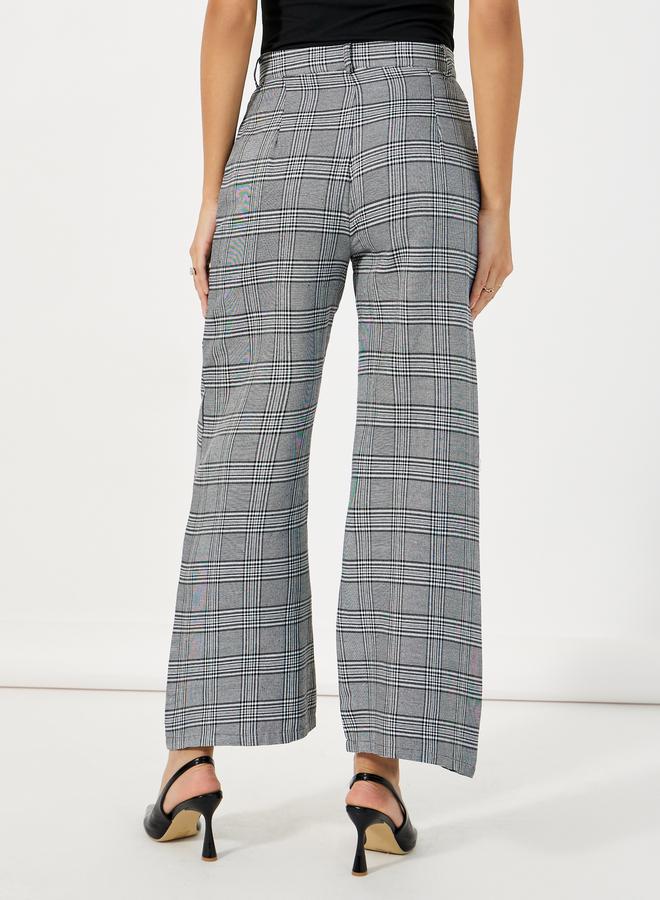 Styli Checked High Rise Wide Leg Trousers - Image 4