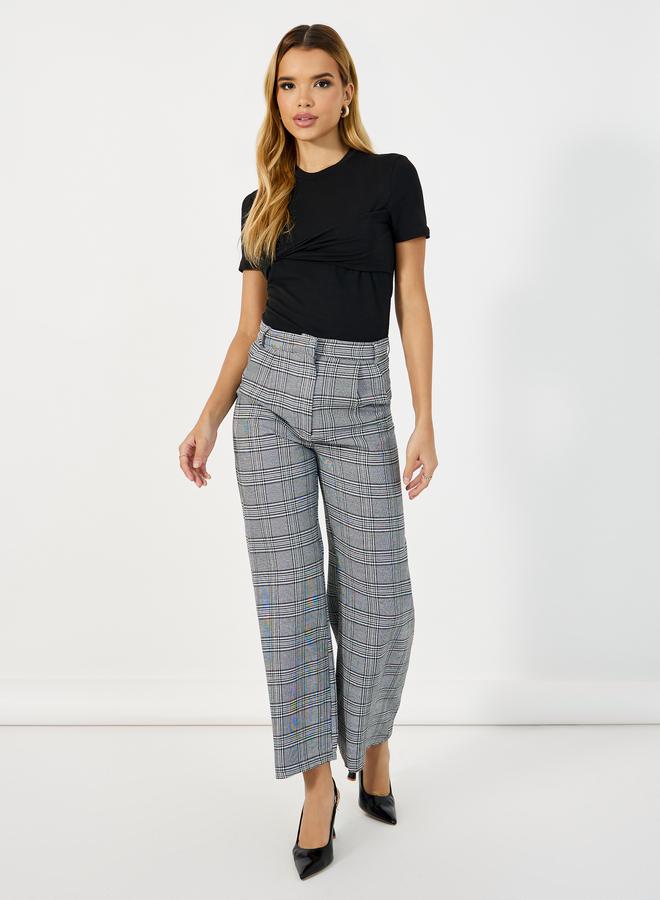 Styli Checked High Rise Wide Leg Trousers - Image 1