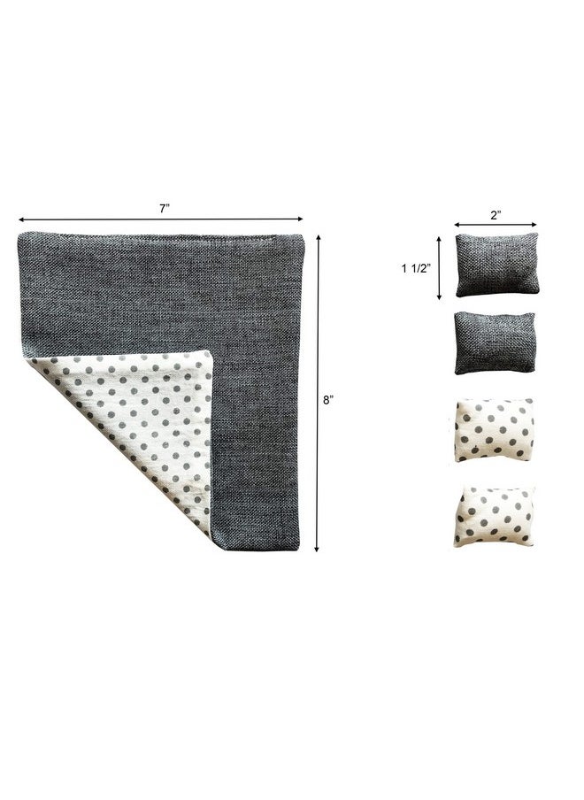 Inusitus - Dollhouse Furniture Mini Bed Set Realistic Bedroom Accessories For 6 Inch Dolls Decorative Grey Bedspread & Pillows White Wooden Frame 1/12 Scale - Image 1