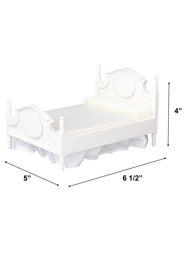 Inusitus - Dollhouse Furniture Mini Bed Set Realistic Bedroom Accessories For 6 Inch Dolls Decorative Grey Bedspread & Pillows White Wooden Frame 1/12 Scale - Image 1