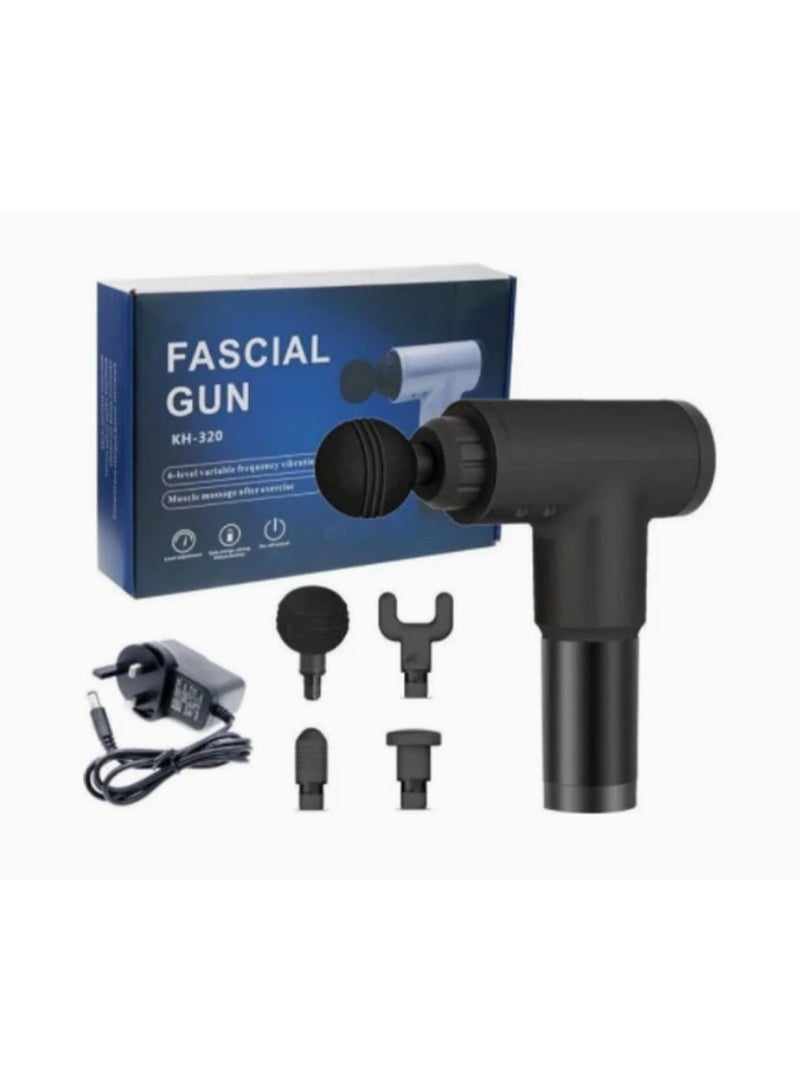 جهاز تدليك العضلات الاحترافي (Fascial Gun KH-320) - 6 مستويات سرعة مع 4 رؤوس تدليك، مثالي للاستشفاء العضلي بعد التمارين.