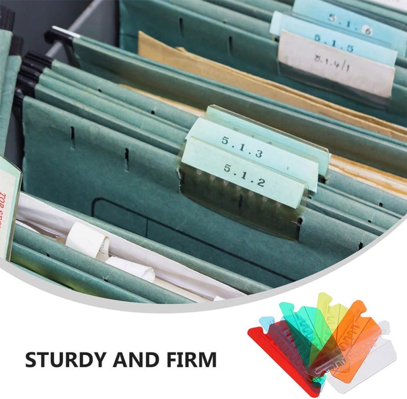 Alipis 60pcs Colorful Plastic Hanging File Folder Tabs for Filing Cabinet Organization, Small and Red Orange Yellow Green Blue Labels for Office and School Supplies - Image 3