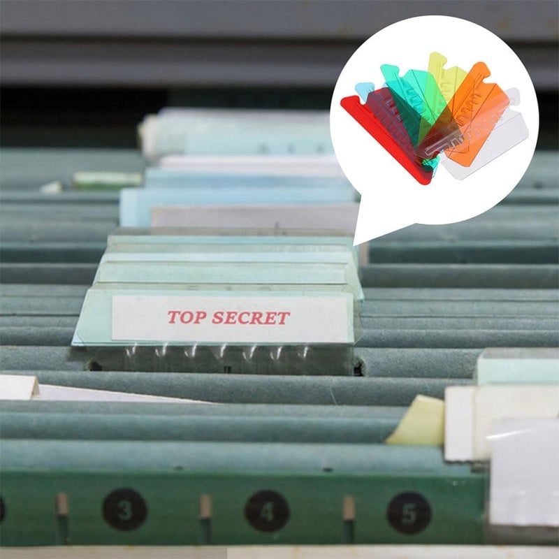Alipis 60pcs Colorful Plastic Hanging File Folder Tabs for Filing Cabinet Organization, Small and Red Orange Yellow Green Blue Labels for Office and School Supplies - Image 4