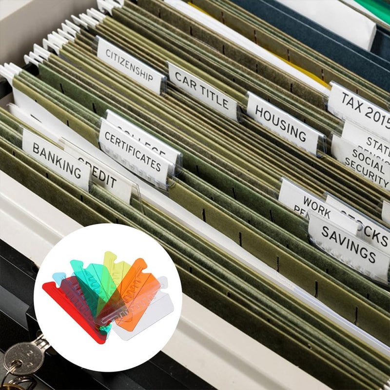 Alipis 60pcs Colorful Plastic Hanging File Folder Tabs for Filing Cabinet Organization, Small and Red Orange Yellow Green Blue Labels for Office and School Supplies - Image 5