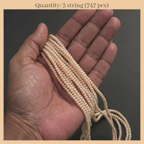 Embroiderymaterial Embroidery Material Round Glass Pearl Beads for Jewellery & Craft Making, 2 MM, 747 Pieces, Apricot Color - Image 3
