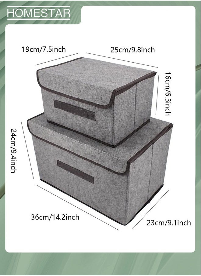 HOMESTAR - Pack Of 4 Foldable Storage Box With Lid, Linen Fabric Foldable Storage Bin with Flip-Top Lid & Handles, Clothes Blanket Box for Home, Office, Closet Gray - Image 1