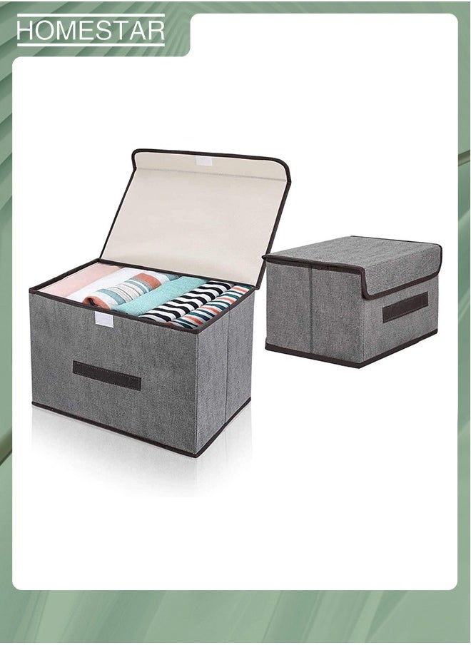 HOMESTAR - Pack Of 4 Foldable Storage Box With Lid, Linen Fabric Foldable Storage Bin with Flip-Top Lid & Handles, Clothes Blanket Box for Home, Office, Closet Gray - Image 1