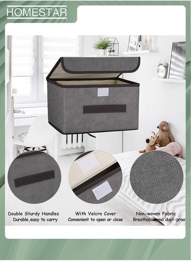 HOMESTAR - Pack Of 4 Foldable Storage Box With Lid, Linen Fabric Foldable Storage Bin with Flip-Top Lid & Handles, Clothes Blanket Box for Home, Office, Closet Gray - Image 1