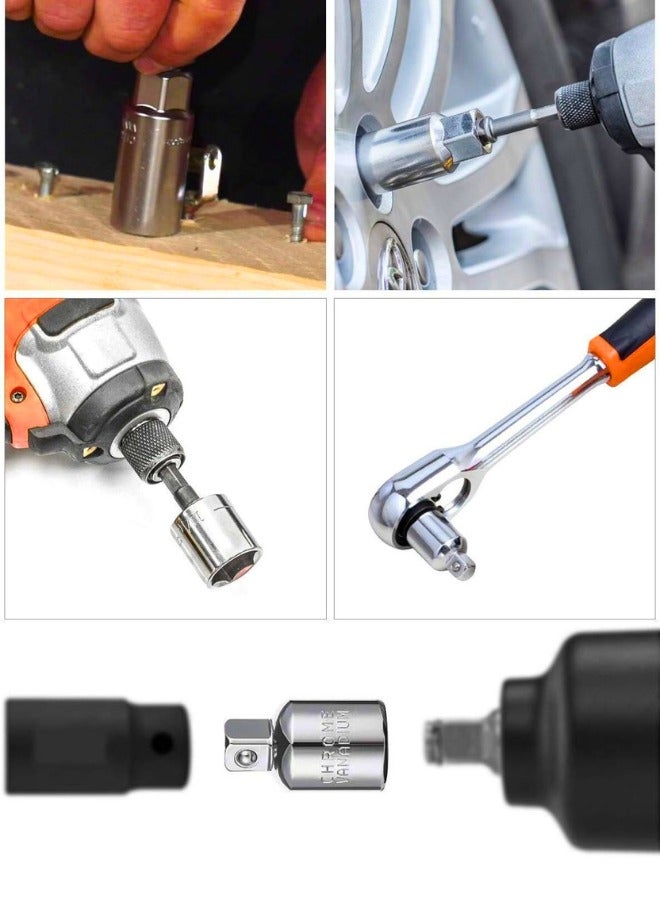 Chase Up Socket Adapter Converter Kit, 3Pcs 1/4 Hex Shank to 1/4" 3/8" 1/2" Impact Driver Drill Power Bits and 4Pcs 1/4 3/8 1/2 Drive Socket Adapter Converter Reducer Air Impact Craftsman Socket Wrench Adapter - Image 2