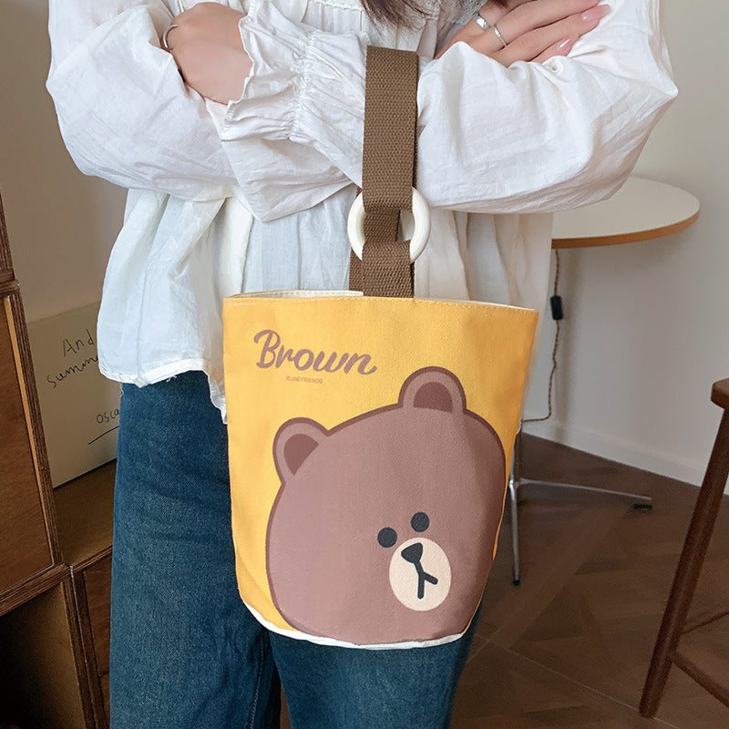 Original Original Brown Bear Series Canvas Bag Fashion Children'S Funny Bucket Bag Large Capacity Office Girl - Image 1