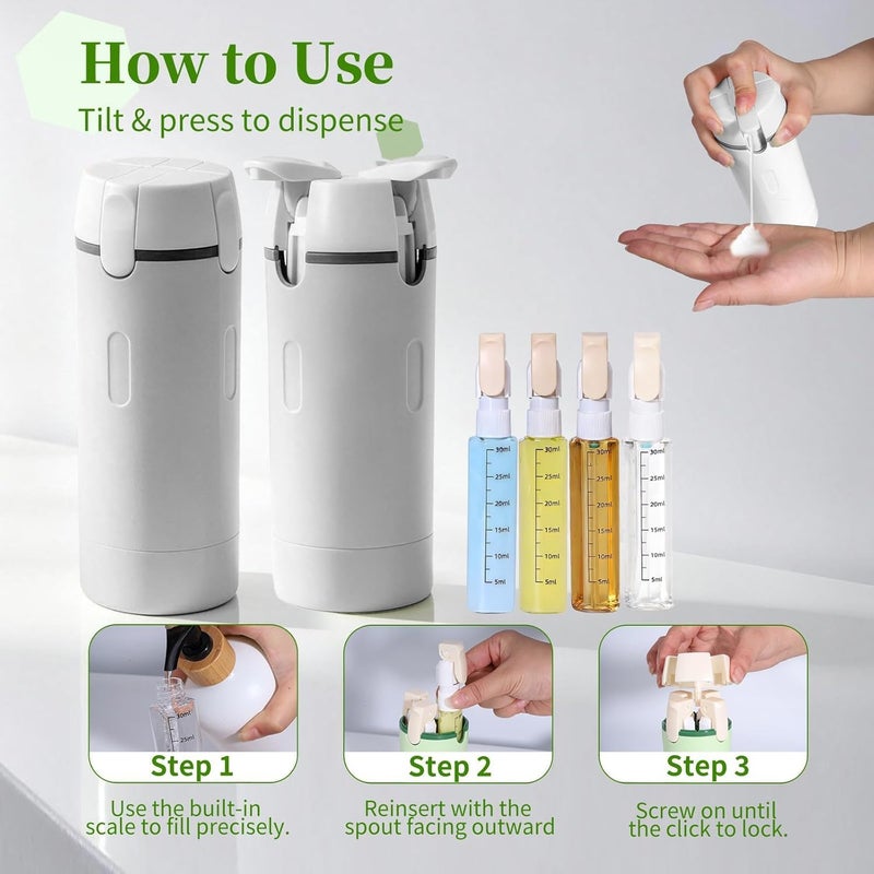 Ahlan 4 in 1 Travel Dispenser Bottle, 4 Pack 30ML Squeeze Bottles, Refillable Travel Toiletry Containers Portable Containers for Shampoo Lotion Conditioner Cream Portable Leak-Proof (Green) - Image 5