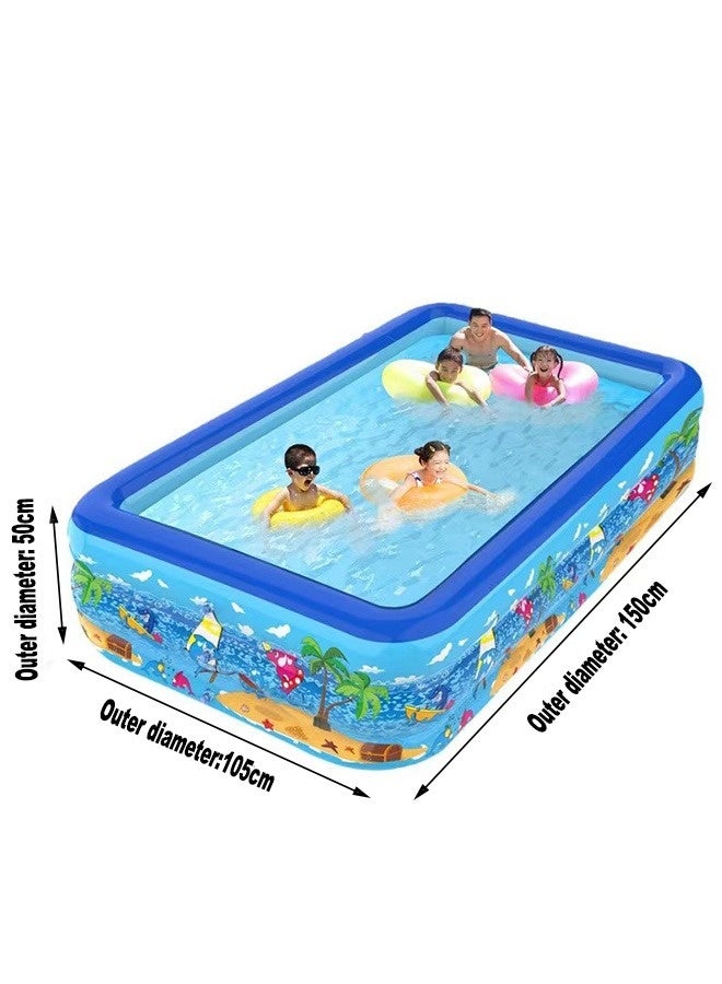 150X105X50CM Swimming Pool For Kids  Inflatable Elastic Base,Inflatable Kiddie Pool Fun Outdoor Water Toys for Girls Boys - Image 2