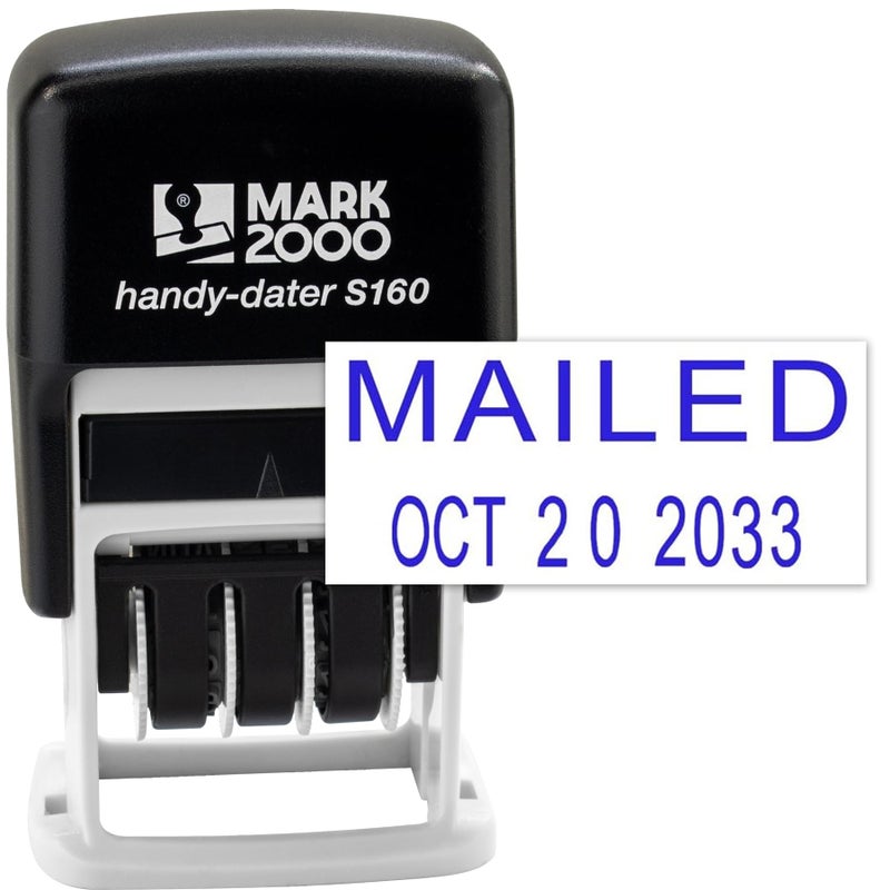 Mark 2000 SelfInking Rubber Date Office Stamp with Mailed Phrase  Date  Blue Ink HandyDater S160 12Year Band