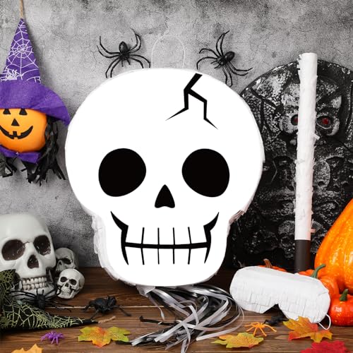 Aoriher Ghost Piata Pink Halloween Piata White Pink Ghost Party Piata with Bat Stick Blindfold Mask Confetti for Halloween Holiday Theme Festival Birthday Party Supplies DecorationSkeleton - Image 5