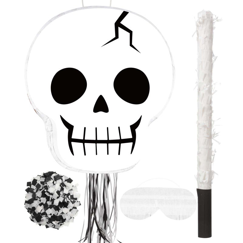 Aoriher Ghost Piata Pink Halloween Piata White Pink Ghost Party Piata with Bat Stick Blindfold Mask Confetti for Halloween Holiday Theme Festival Birthday Party Supplies DecorationSkeleton - Image 3