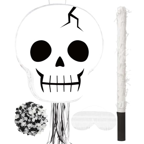 Aoriher Ghost Piata Pink Halloween Piata White Pink Ghost Party Piata with Bat Stick Blindfold Mask Confetti for Halloween Holiday Theme Festival Birthday Party Supplies DecorationSkeleton - Image 1