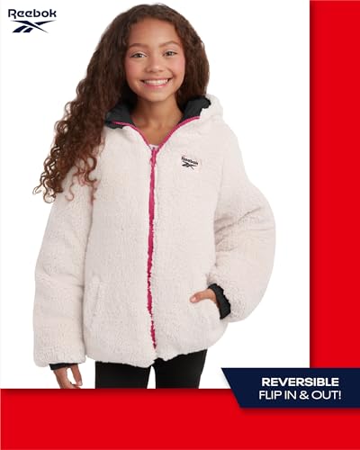 Reebok Girls' Winter Jacket – Reversible Quilted Puffer Coat with Sherpa Fleece Lining – Reversible Jacket for Girls (4-16), Size 7-8, Black - Image 4