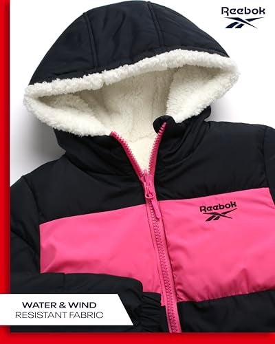 Reebok Girls' Winter Jacket – Reversible Quilted Puffer Coat with Sherpa Fleece Lining – Reversible Jacket for Girls (4-16), Size 7-8, Black - Image 5