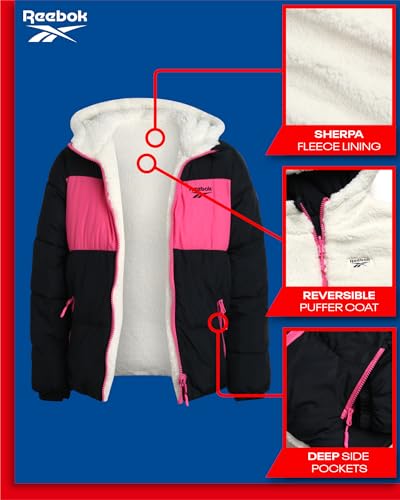 Reebok Girls' Winter Jacket – Reversible Quilted Puffer Coat with Sherpa Fleece Lining – Reversible Jacket for Girls (4-16), Size 7-8, Black - Image 3