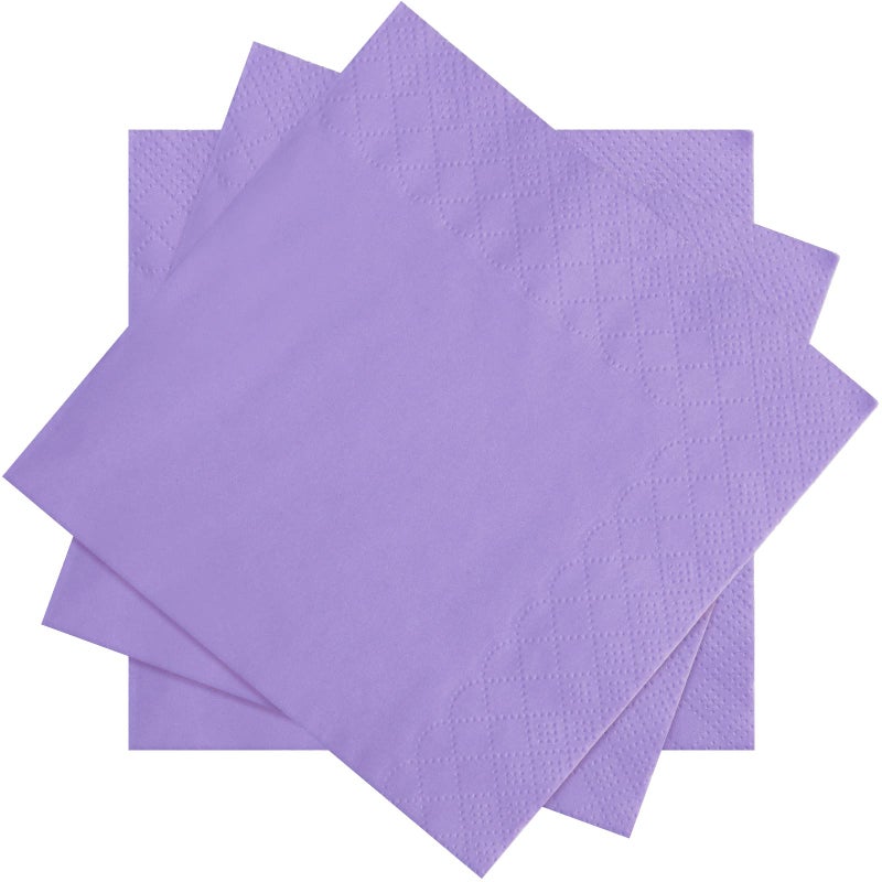 Spakon 100 Pieces 2 Ply Cocktail Napkin Disposable Soft Napkins for Dinner Wedding Party Birthday Bridal Anniversary Reception 5 x 5 In purple