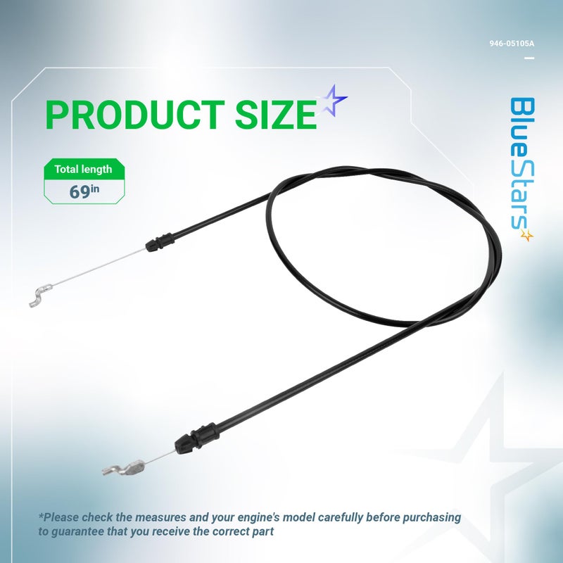 BlueStars 946-05105A Clutch Control Cable - Compatible with Cub Cadet MTD Craftsman SC300HW SC500Z SC500HW 377300 37591 Lawn Mower - Replaces 746-05105 746-05105A 946-05105 - 69" Total Length - Image 2