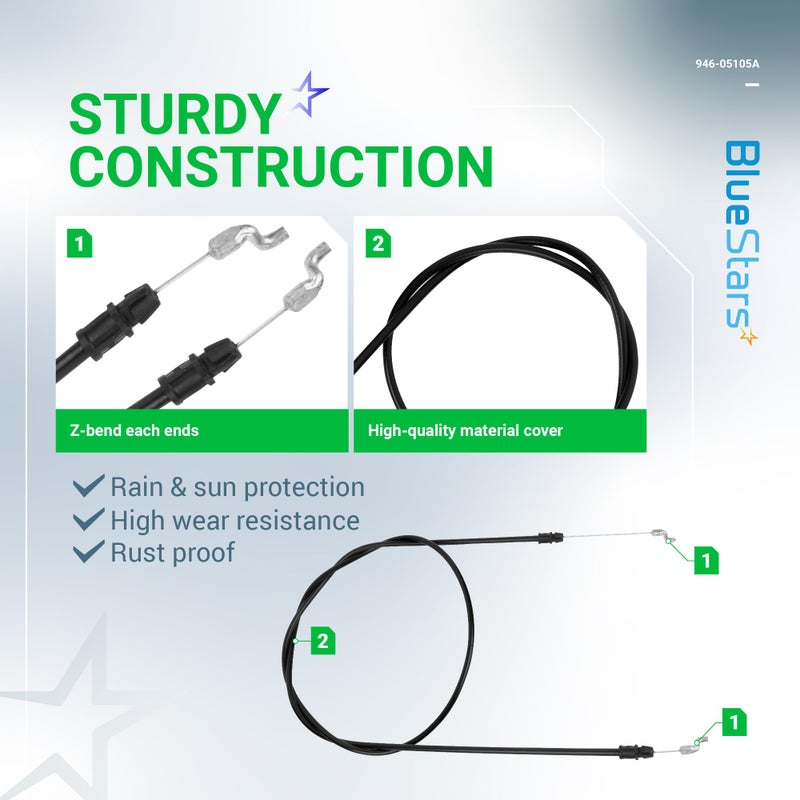 BlueStars 946-05105A Clutch Control Cable - Compatible with Cub Cadet MTD Craftsman SC300HW SC500Z SC500HW 377300 37591 Lawn Mower - Replaces 746-05105 746-05105A 946-05105 - 69" Total Length - Image 3