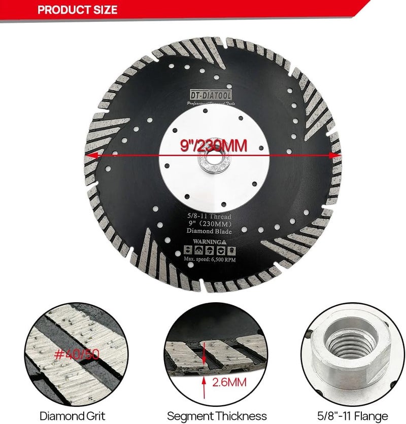 DTDIATOOL 9 Inch Diamond Turbo Blade Cutting Granite Marble Concrete Hard Stones - Image 3