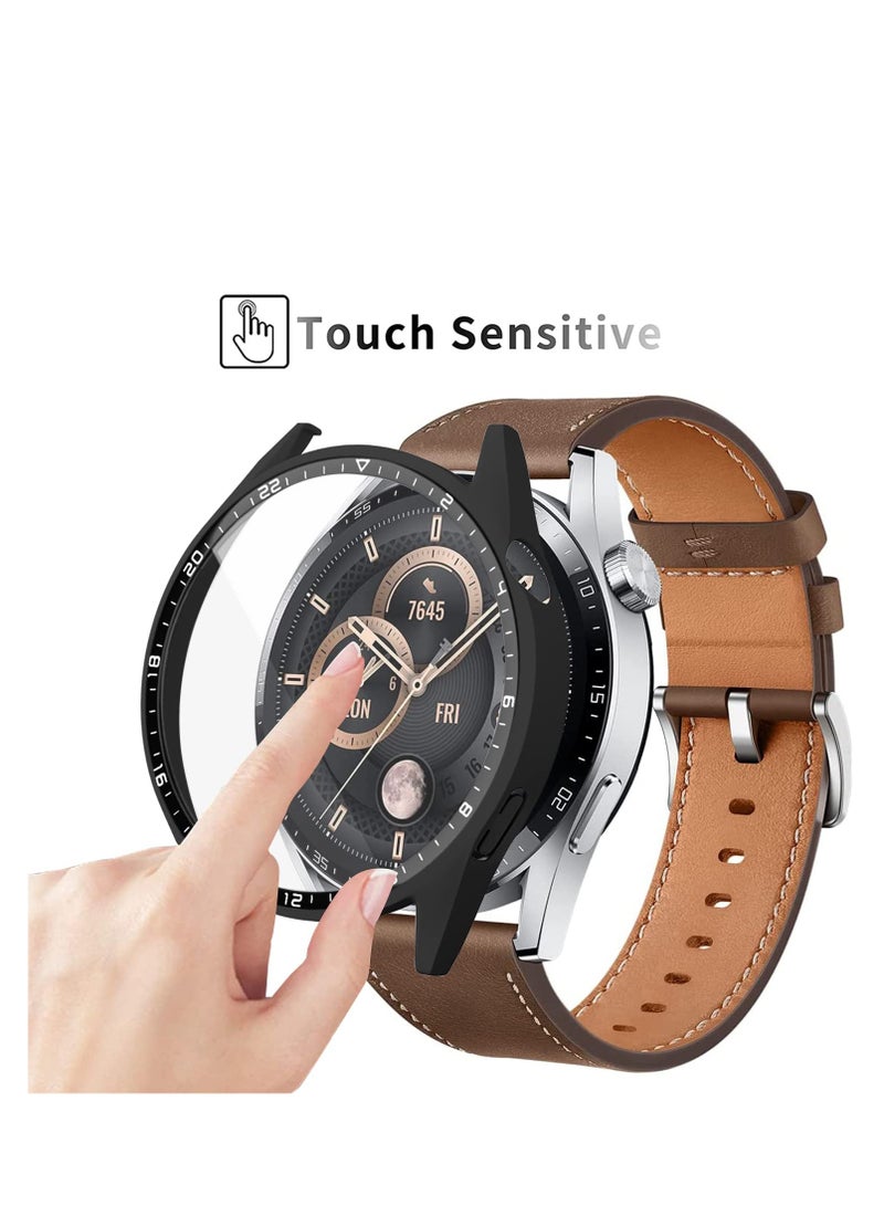 SYOSI 2 Pack Cover Case with Tempered Glass Screen Protector Compatible for Huawei Watch GT3 46mm, 9H Hardness 360° All-Round Protective Ultra Thin Protective PC Case Cover Black - Image 3