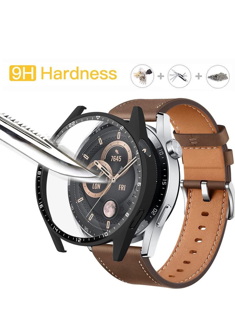SYOSI 2 Pack Cover Case with Tempered Glass Screen Protector Compatible for Huawei Watch GT3 46mm, 9H Hardness 360° All-Round Protective Ultra Thin Protective PC Case Cover Black - Image 2
