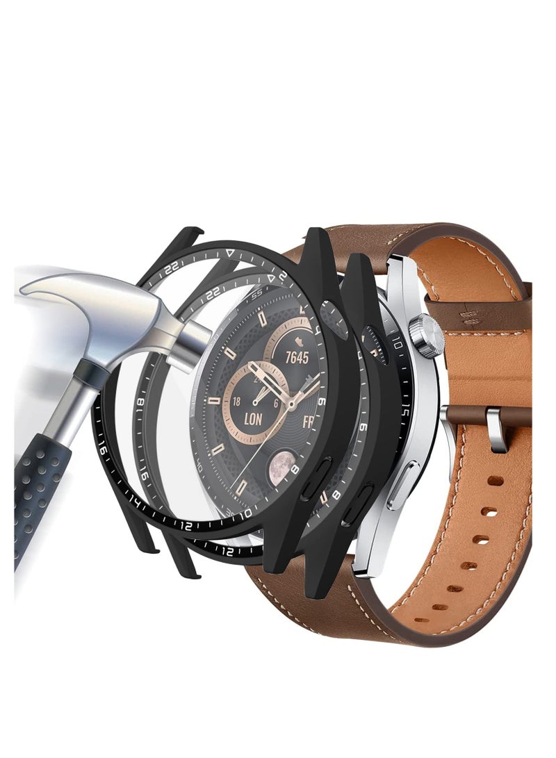 SYOSI 2 Pack Cover Case with Tempered Glass Screen Protector Compatible for Huawei Watch GT3 46mm, 9H Hardness 360° All-Round Protective Ultra Thin Protective PC Case Cover Black - Image 1