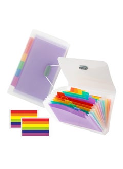 Small Accordion File Organizer - 2 Pack 13 Pockets A6 Mini Expanding File Folders, Portable Hand-Held Accordion File Folder 100% Waterproof Plastic Receipt Organizer for Cards, Coupon, Receipt, Ticket