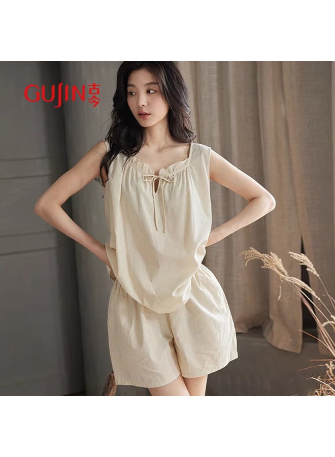 Gujin Summer New Cloud Cotton Vest Pajamas Women's Thin Style Home Service Pajamas Set XL