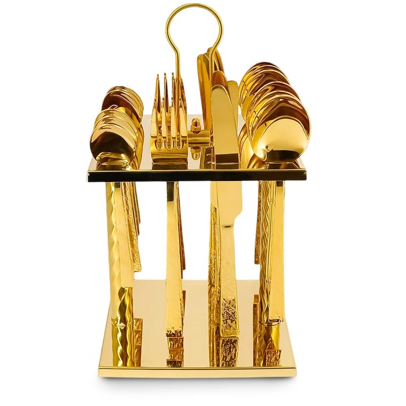 24 Piece Cutlery Set with Stand (6 Knives + 6 Forks + 6 Tbsp + 6 Small Spoons Serves 6 People), Dishwasher Safe (Shape 1) - Image 1