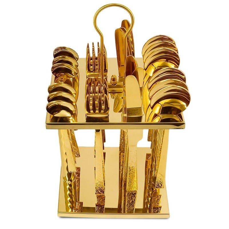 24 Piece Cutlery Set with Stand (6 Knives + 6 Forks + 6 Tbsp + 6 Small Spoons Serves 6 People), Dishwasher Safe (Shape 1) - Image 2