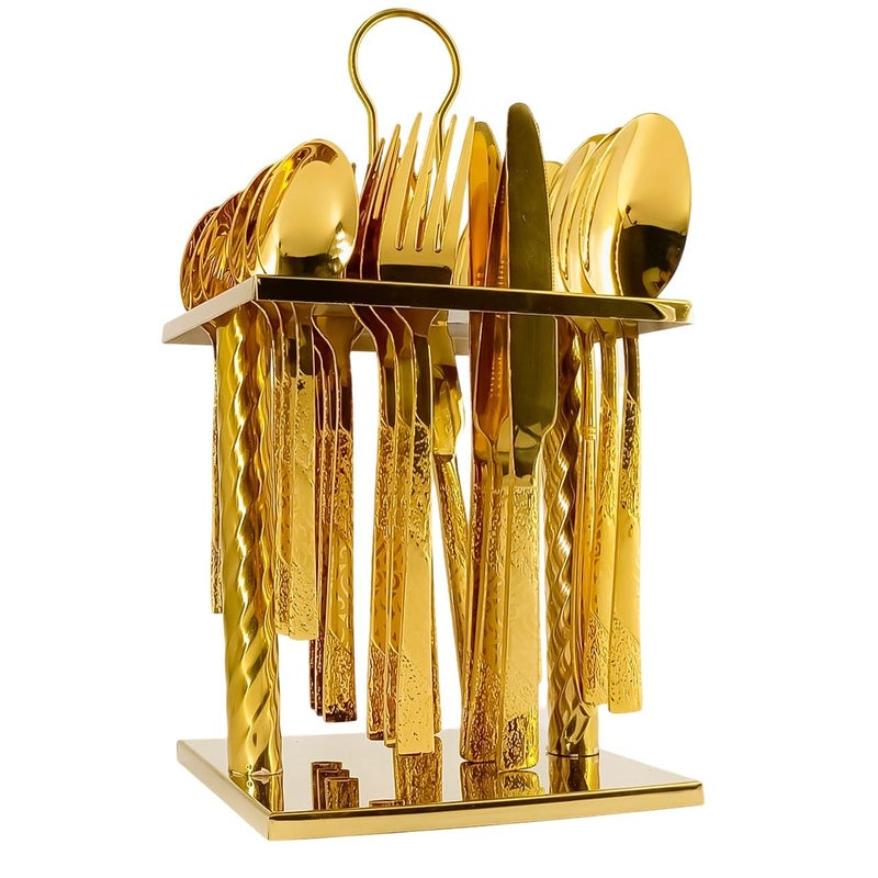 24 Piece Cutlery Set with Stand (6 Knives + 6 Forks + 6 Tbsp + 6 Small Spoons Serves 6 People), Dishwasher Safe (Shape 1) - Image 3