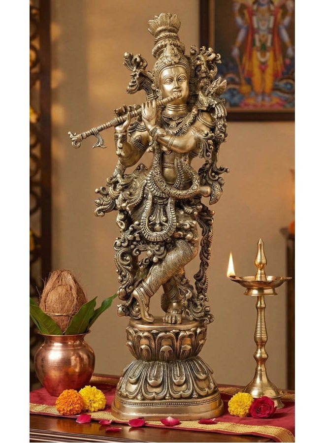 Esplanade - Brass Krishna Krishan Murti Idol Statue Sculpture - Antique - 29" Inches (Big Size) - Image 3