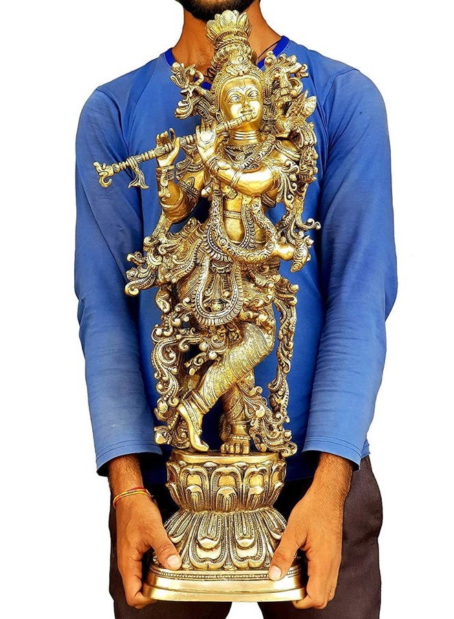 Esplanade - Brass Krishna Krishan Murti Idol Statue Sculpture - Antique - 29" Inches (Big Size) - Image 4